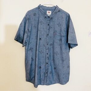 Levi’s Short Sleeve Skull Print Button Down Shirt Size XXL Blue
